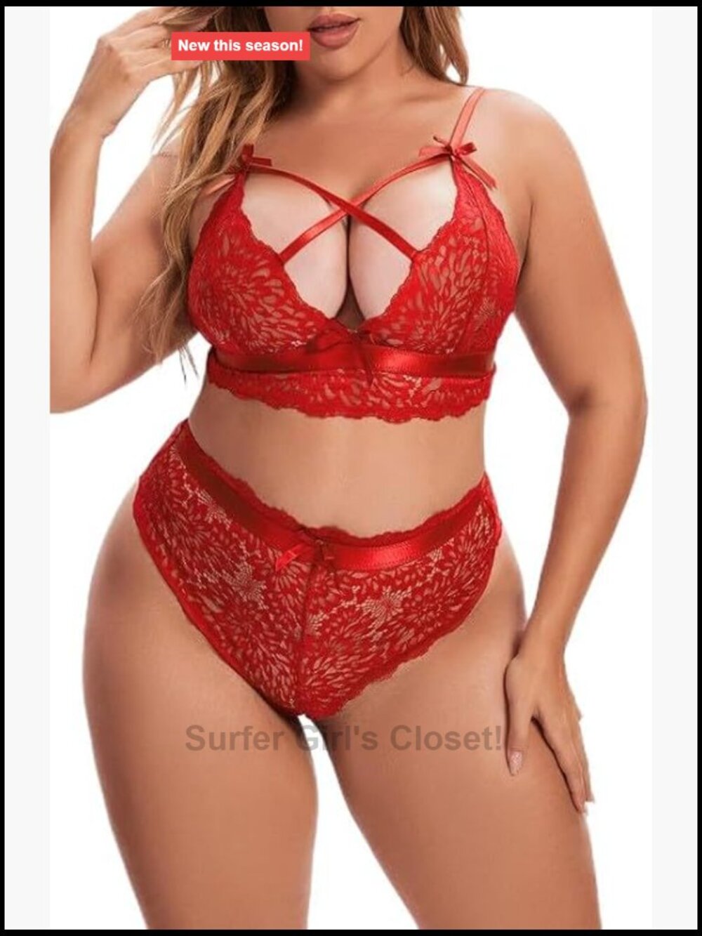 Plus Size Sheer Floral Lace Bra and Panty Set Criss Cross Bralette